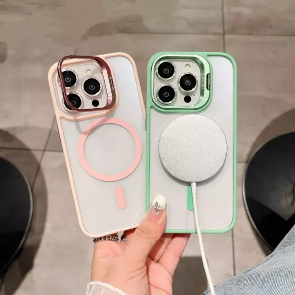 Capa MagSafe Com Suporte e Kit de Proteção de Lente de Câmera Disponível IPhone 11 Até 15Promax - Imagem 4